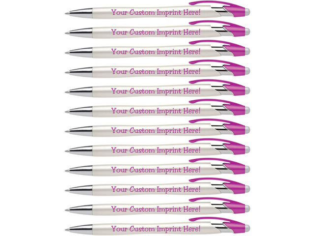 ExpressDesigns - Custom Pens with Stylus - The Pearl Personalized Metallic Printed Name Pens with Black Ink - Imprinted with Logo or Message with...