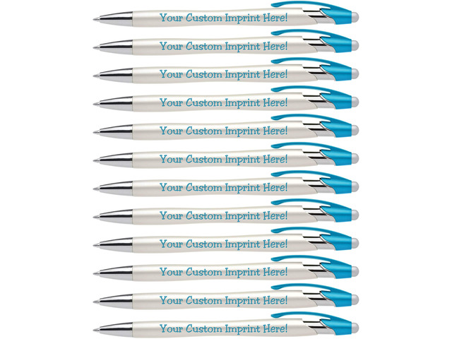 ExpressDesigns - Custom Pens with Stylus - The Pearl - Personalized Metallic Printed Name Pens with Black Ink - Imprinted with Logo or Message -...