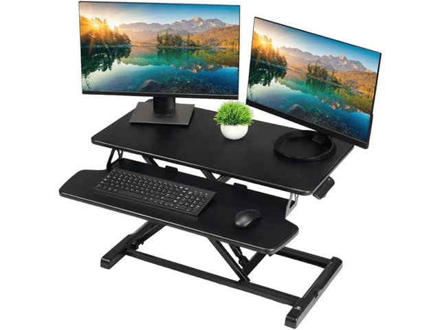 OF-S06-2 Desk Converter-37-inch Height Adjustable, MDF Wood, Sit-to-Stand Rise-X Pro Black, 36'