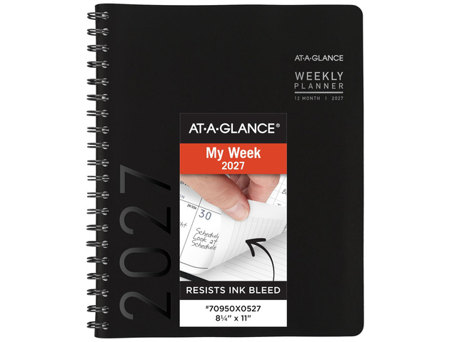 2027 Appointment Book Planner, Weekly & Monthly, 8.25' x 11', Half-Hourly, Contemporary, Black (70950X0527)