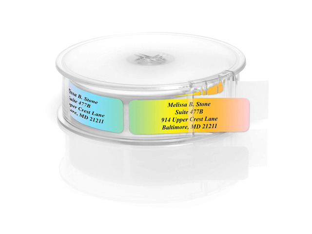 Cascading Rainbow Medley Personalized Return Address Labels with Elegant Plastic Dispenser - Roll of 500 Custom Stickers