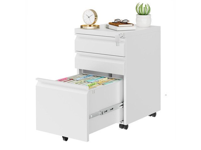 3 Drawer Metal Mobile File Cabinet with Lock and 4 Keys Pre-Assembled Under DeskOffice Filing Cabinet for Home Office with Anti-tilt Wheels,...