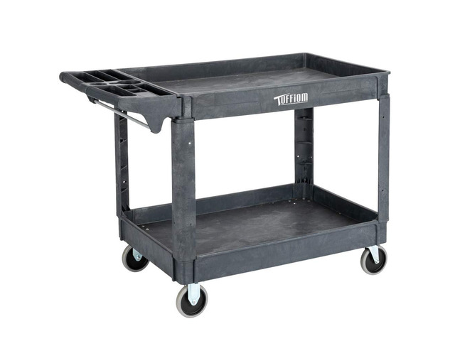 Plastic Service Utility Cart with Wheels, 550lbs Capacity, Heavy Duty Tub W/Deep Shelves, Multipurpose Rolling Extra Large 2-Tier Mobile Storage...