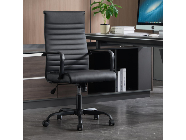 Office Chair, Ergonomic Executive Conference Room Chairs, Ribbed Leather Desk Chair with Lumbar Support, Adjustable Height Mid-Back Swivel Chair...