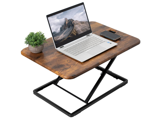Ultra-Slim Single Top Height Adjustable Standing Desk Riser, Compact Sit Stand Desktop Converter for Monitor or Laptop, Rustic Vintage Brown,...