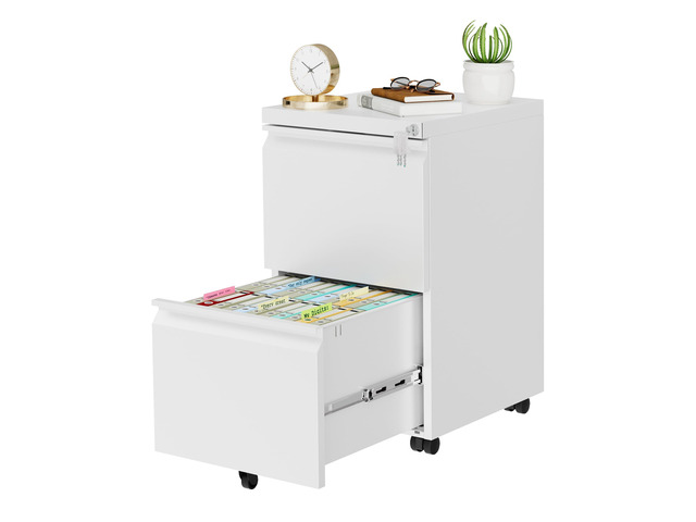 2 Drawer Metal Mobile File Cabinet with Lock and 4 Keys Pre-Assembled Under Office Filing Cabinet for Home Office with Anti-tilt Wheels,...