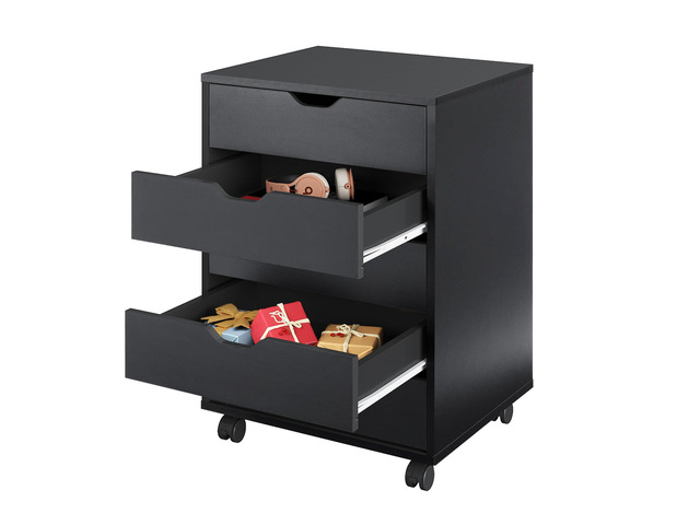 5-Drawer Filing Cabinet, Under Desk file Cabinet, Black Wood, Office Storage Cabinet, Printer Stand with Wheels, Drawer Chest, Home Office