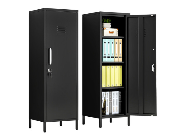 47.24' Black Lockable Small Metal Storage Locker Employees Locker 1 Door & 3 Adjustable Shelves, Steel Cabinet for Employees, Home, School, Office...