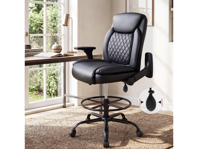Drafting Chair,Executive Tall Office Chair Flip-up Armrests for Counter Height Desk Drawing Use,High Task Chair with Adjustable Foot Ring &...