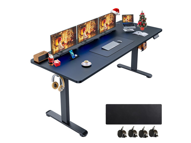 Electric Standing Desk Adjustable Height, 71 x 28 Inch Sit Stand up Desk with Large Mouse Pad, Double Metal Hook,4 Wheels,4 Memory Preset Heights...