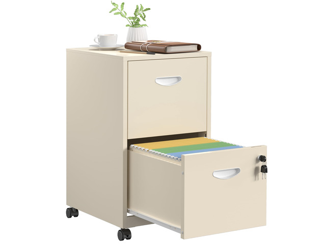 2 Drawer File Cabinet,Metal Mobile File Cabinet with Lock Cream Filing Cabinet with Wheel,Vertical File Cabinet for Home Office,Under Desk Rolling...