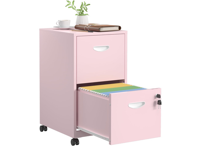 2 Drawer File Cabinet,Metal Mobile File Cabinet with Lock Pink Filing Cabinet with Wheel,Vertical File Cabinet for Home Office,Under Desk Rolling...