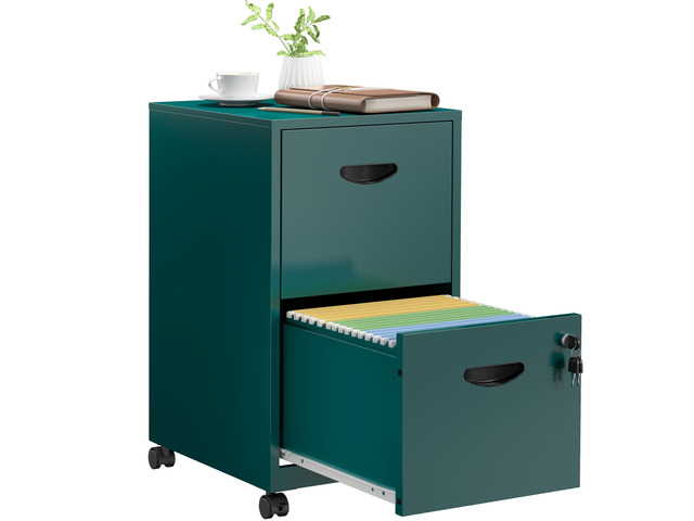 2 Drawer File Cabinet,Metal Mobile File Cabinet with Lock Green Filing Cabinet with Wheel,Vertical File Cabinet for Home Office,Under Desk Rolling...