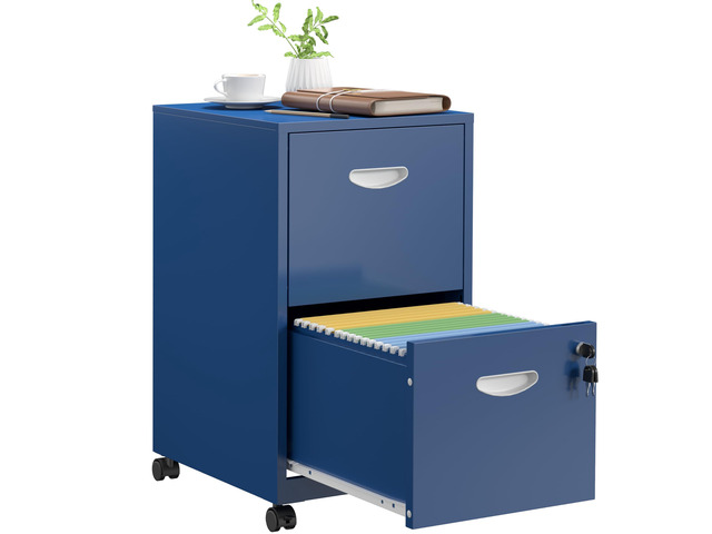 2 Drawer File Cabinet,Metal Mobile File Cabinet with Lock Blue Filing Cabinet with Wheel,Vertical File Cabinet for Home Office,Under Desk Rolling...