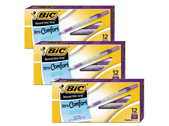 Medium Ultra Round Stic Grip Ballpoint Stick Pen, 12/Pack [Set of 3]