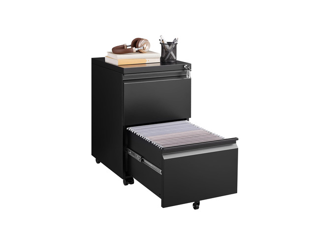 2 Drawer Metal File Cabinet, Fully Assembled Locking Filing Cabinet with Anti-Tipping Wheels, Quiet Slide, Heavy-Duty Steel Construction, Fits A4...