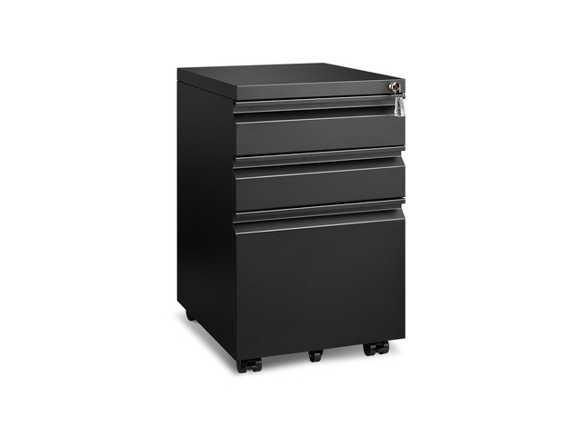 3 Drawer File Cabinet for Home Office, Under Desk Mobile Filing Cabinet with Lock for A4-Size/Letter-Size/Legal-Size, Black (HSEJ-3D)