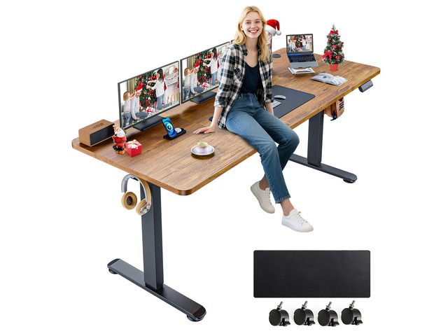 Electric Standing Desk Adjustable Height, 71 x 28 Inch Sit Stand up Desk with Large Mouse Pad, Double Metal Hook,4 Wheels,4 Memory Preset Heights...