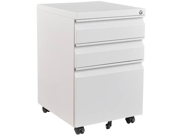 3 Drawer Mobile Metal File Cabinet, White Filling Cabinets with Lock, Pre-Built Office Storage File Cabinet with Wheels Under Desk - Assembled...
