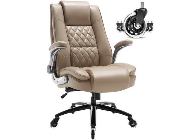 High Back Office Chair, Ergonomic Executive Computer Desk Chair Flip Arms, Adjustable Built-in Lumbar Support, Thick Padded, Strong Metal Base,...