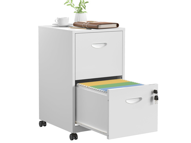 2 Drawer File Cabinet,Metal Mobile File Cabinet with Lock White Filing Cabinet with Wheel,Vertical File Cabinet for Home Office,Under Desk...