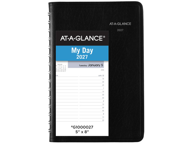 2027 Appointment Book Planner, Daily, 5' x 8', Quarter-Hourly, DayMinder, Black (G1000027)