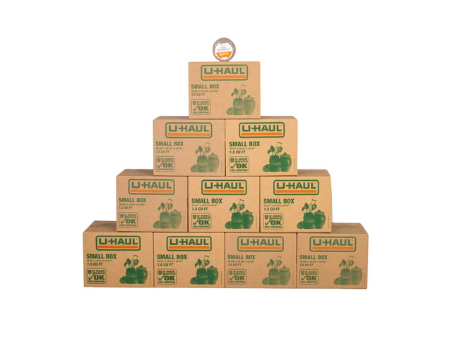 Small Moving Boxes - Pack of 10 Boxes with Handles - 12-5/8 x 16-3/8 x 12-5/8- Bonus Roll of Tape Included