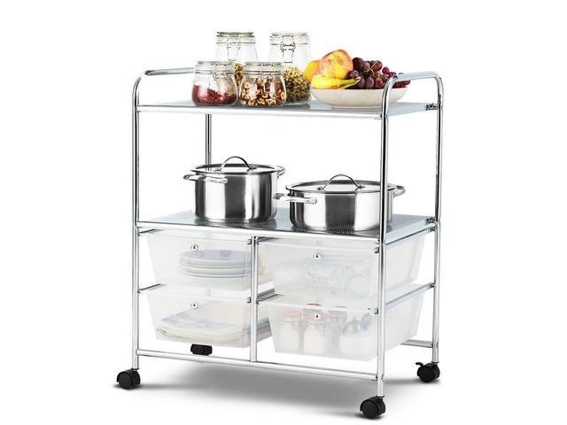Rolling Storage Cart w/ 4 Drawers 2 Shelves Metal Rack Shelf Home Office School Beauty Salon Utility Organizer Cart with Wheels (White)