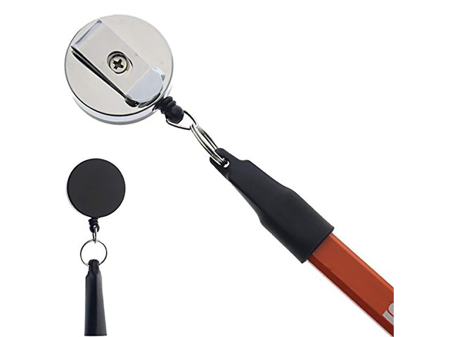 5 Pack - Heavy Duty Retractable Pull Pen Holder - Ideal for Markers & Carpenter Pencils - Nylon Cable, Self Retracting Reel & Tight Metal Belt Clip...