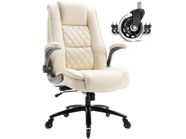 High Back Office Chair, Ergonomic Executive Computer Desk Chair Flip Arms, Adjustable Built-in Lumbar Support, Thick Padded, Strong Metal Base,...