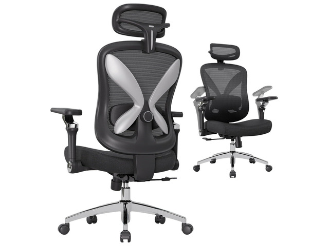 Mesh Office Chair with Headrest, Ergonomic Reclining Desk Chair 5D adjustable armrests, firm cushion, adjustable lumbar & 4 lock angles keep...