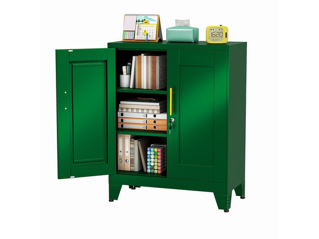 35.43' Metal Storage Cabinet with Lock, Metal File Cabinet with 2 Doors 2 Adjustable Shelves, Steel Locker Utility Tool Garage Cabinets for Home,...