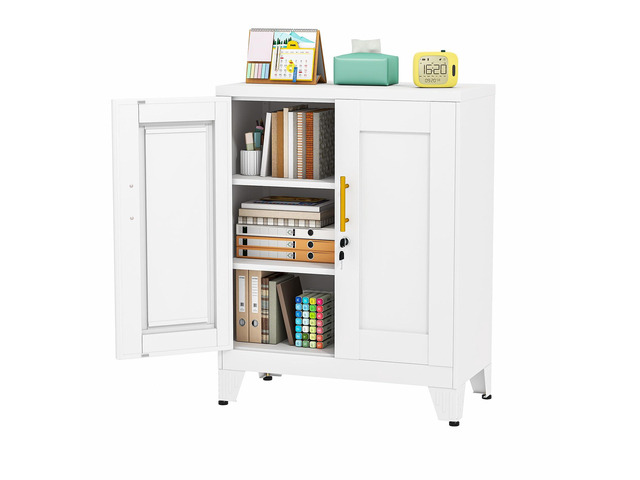 35.43' Metal Storage Cabinet with Lock, Lockable Office File Locker with 2 Doors 2 Adjustable Shelves, Steel Locker Utility Tool Garage Cabinets...