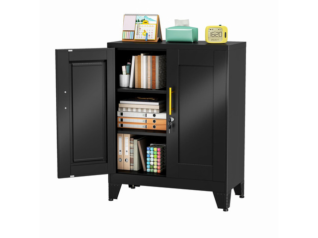 35.43' Metal Storage Cabinet with Lock, Metal File Cabinet with 2 Doors 2 Adjustable Shelves, Steel Locker Utility Tool Garage Cabinets for Home,...