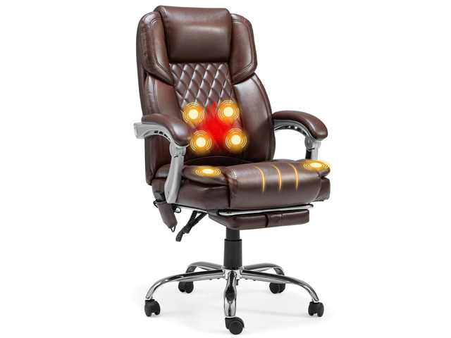 Heated Massage Executive Office Chair with Footrest, Brown 6-Point Vibration Massage, Lumbar Heat,8 Vibration Modes,135Â° Recline Premium PU...