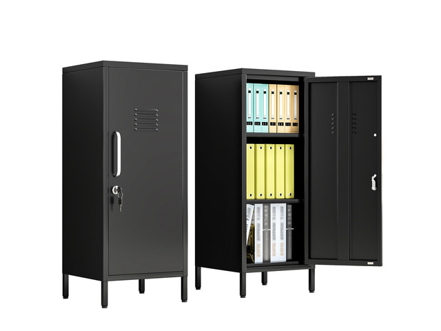 35.43' Black Lockable Small Metal Storage Locker Employees Locker with 1 Door & 2 Adjustable Shelves, Steel Cabinet for Employees, Home, School,...