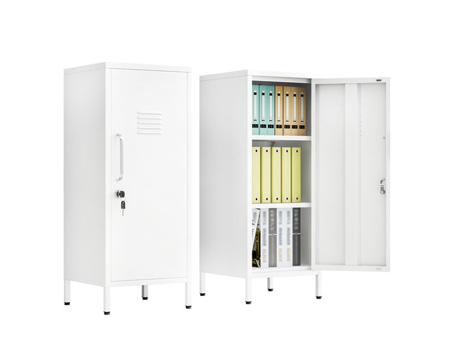 35.43' White Lockable Small Metal Storage Locker Employees Locker with 1 Door & 2 Adjustable Shelves, Steel Cabinet for Employees, Home, School,...