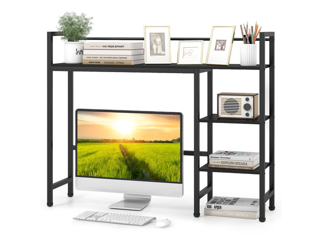 4-Tier Desktop Bookshelf, 38.5' Dorm Desk Hutch, Black Tabletop Hutch for Computer Monitor, 4 Open Storage Shelves, Anti-tip Device, Desktop...