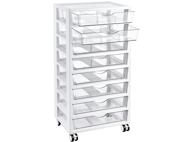 8 Tier Rolling Cart with Drawers, Clear Plastic Removable Dividers, Visible Storage, Sturdy Design, For Building Blocks, Toys, Art, Office &...