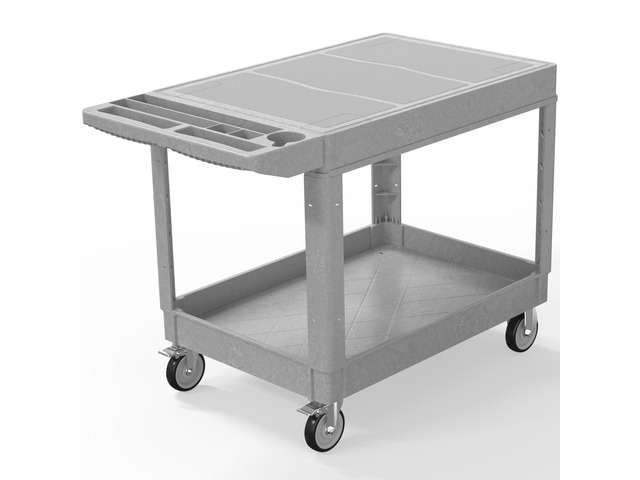 Plastic Utility Cart on Wheels, Large Flat Top Rolling Service Cart-Gray 46 x 25 Inch 2 Shelf Work Carts, 500 lbs Capacity Heavy Duty Tool Cart...