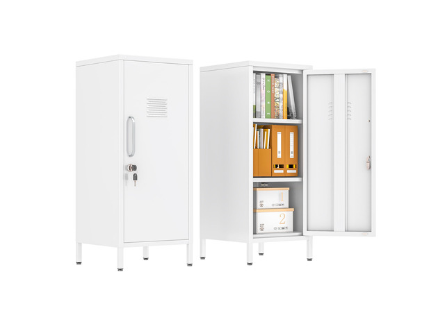 35.43' White Lockable Small Metal Storage Locker 1 Door & 2 Adjustable Shelves, Steel Cabinet for Employees, Home, School, Office & Gym