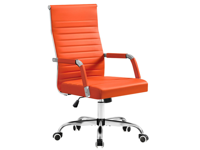 Ergonomic Office Desk Chair, Executive Ribbed Mid-Back PU Leather Conference Room Chair Adjustable Swivel Chair with Arms (1, Orange)