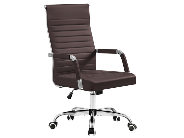 Ergonomic Office Desk Chair, Executive Ribbed Mid-Back PU Leather Conference Room Chair Adjustable Swivel Chair with Arms (1, Brown)