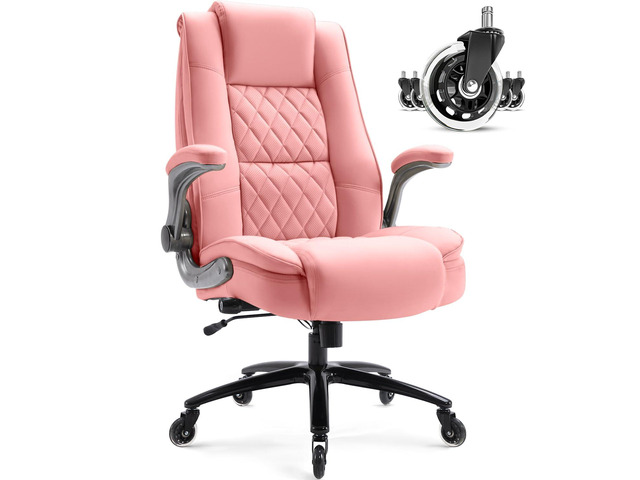 High Back Office Chair, Ergonomic Executive Computer Desk Chair Flip Arms, Adjustable Built-in Lumbar Support, Thick Padded, Strong Metal Base,...