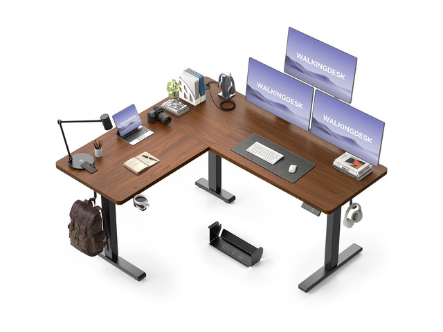 63X55 Inches Reversible L Shaped Standing Desk Height Adjustable with Cup Holder, Electric Corner Computer Desk, Sit Stand up Home Office Desk,...