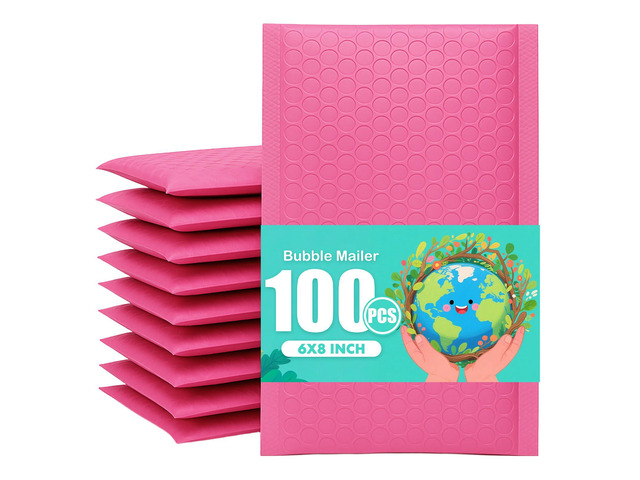 Pink Bubble Mailers 6x8 Inch Padded Envelopes 100 Pack Strong Self-Seal, Waterproof Poly Bag, Cushion Shipping Envelopes, for Mailing Jewelry &...