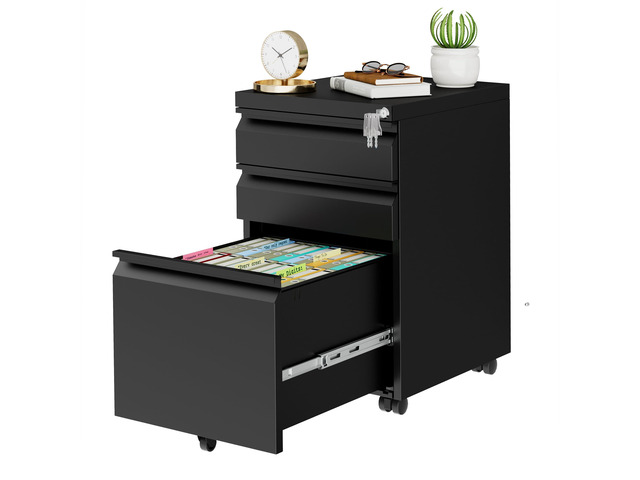 3 Drawer Metal Mobile File Cabinet with Lock and 4 Keys Pre-Assembled Under DeskOffice Filing Cabinet for Home Office with Anti-tilt Wheels,...