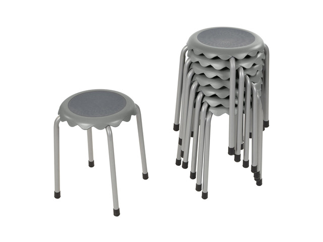 Stackable Stool Set, 17in Height, 8-Piece, Grey Durable plastic & steel, GREENGUARD Gold Certified, 13 years +, 275 lb capacity, fully assembled,...