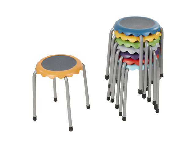Stackable Stool Set, 17in Height, 8-Piece, Assorted Durable plastic & steel, GREENGUARD Gold Certified, 13 years +, 275 lb capacity, fully...