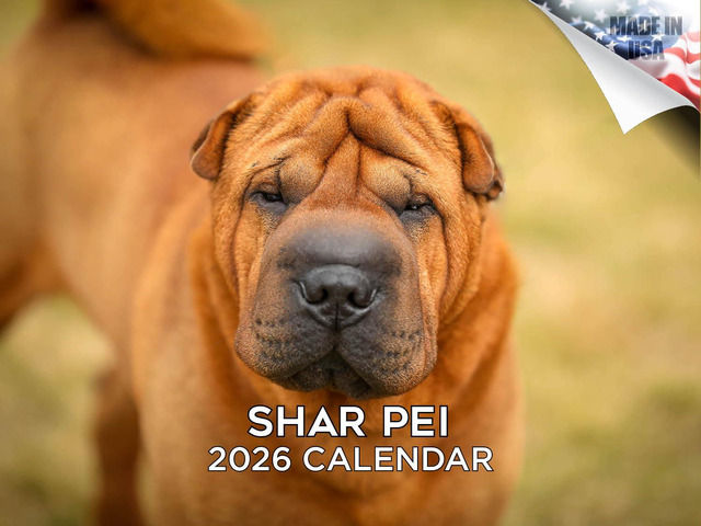 Shar Pei Calendar 2026 2027 14 Month Wall Calendar Dog Lover Gift, Thick 100# No-Bleed Paper, Large Writing Blocks, Made in USA, Wrinkle Dog...